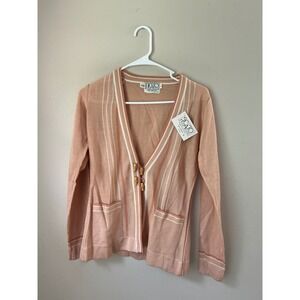 Vintage ICATO Cardigan Sweater Small S Peach Acrylic Boho  70s New With Tags